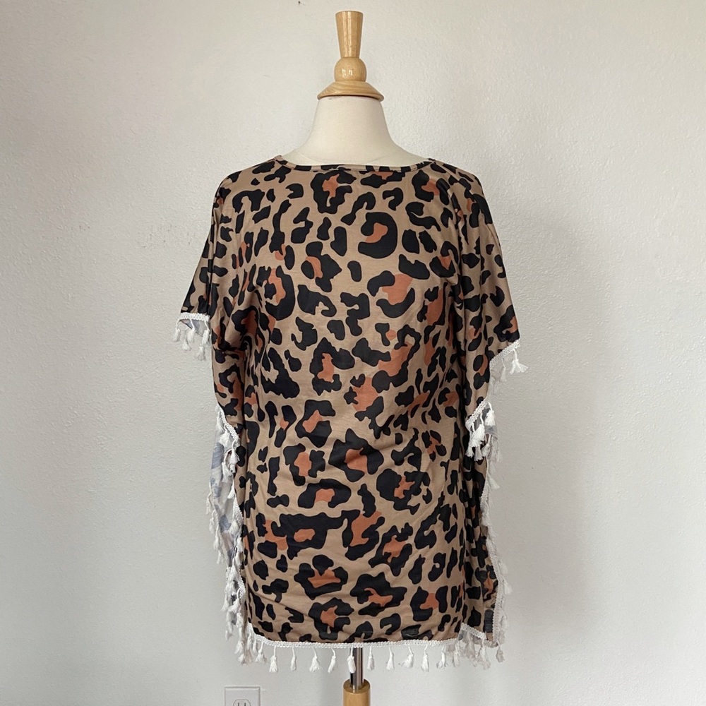 Cheetah Print Fringe Swimsuit Cover Top